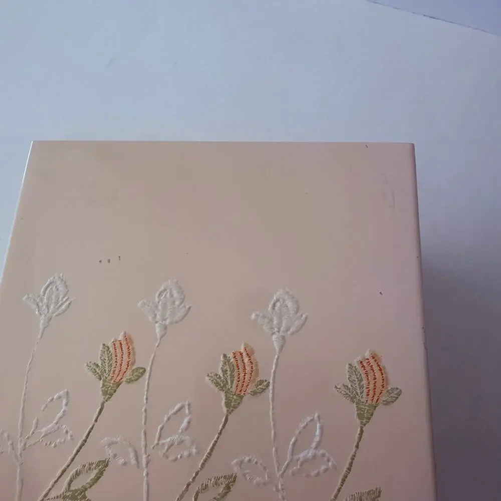Vintage Plastic Tissue Box Cover Pink Peach Raised Orange White Flowers Japan 5”